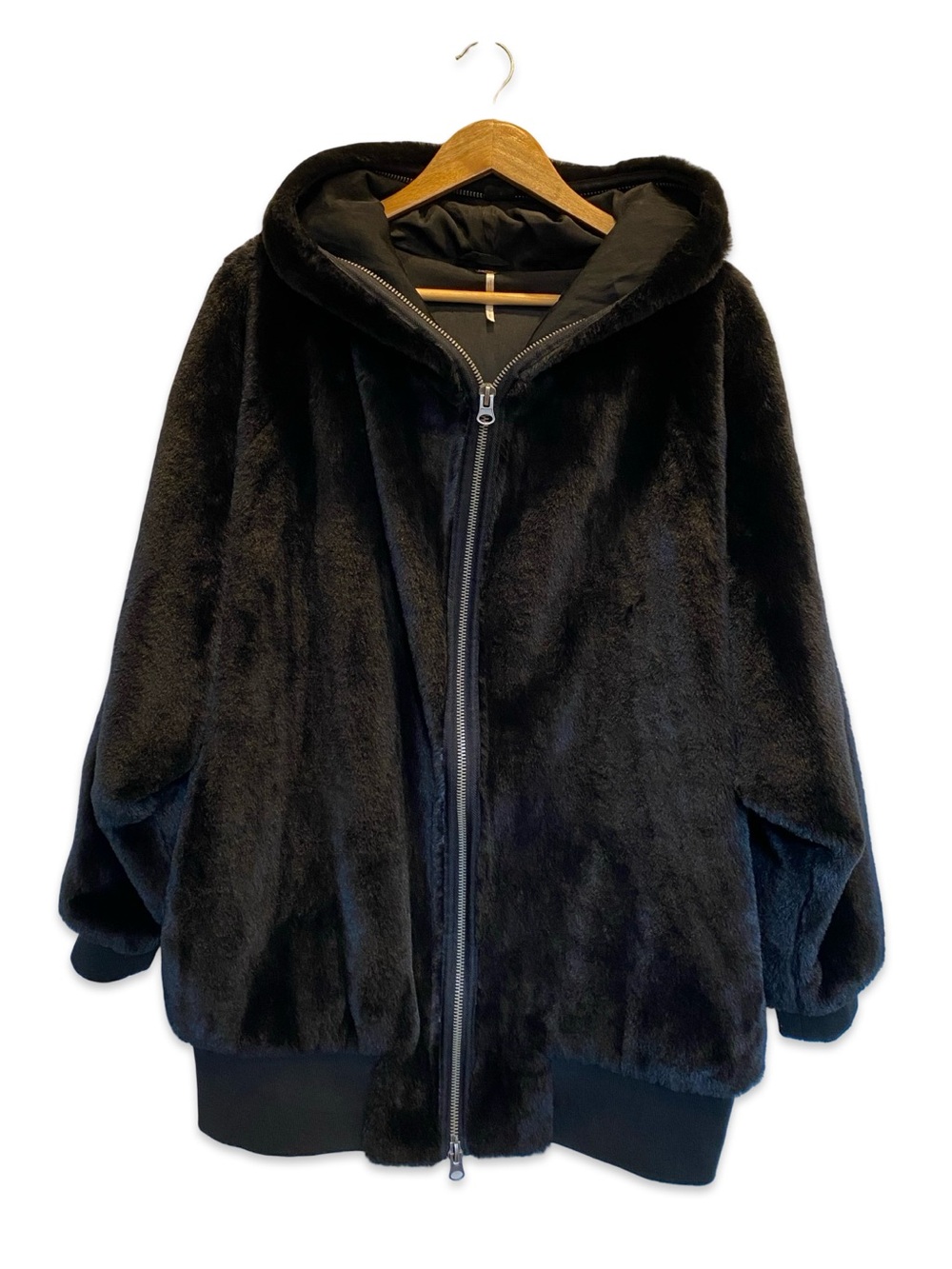 Free People Turn-Up Zip-Off Faux Fur Hoodie Jacket – Black – Size Small